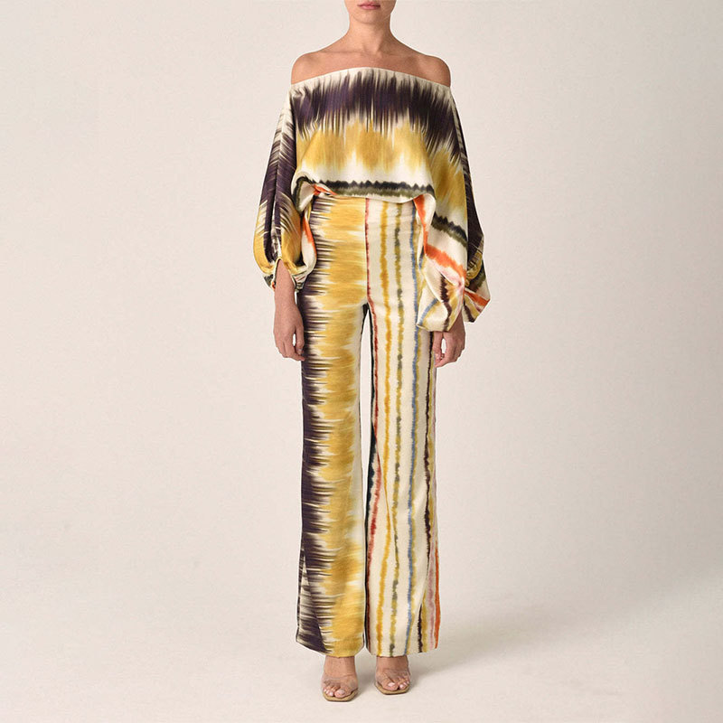 Women Clothing Loose Batwing Sleeve Top Wide Leg Trousers Two Piece Suit 6 Women Clothing Loose Batwing Sleeve Top Wide Leg Trousers Two Piece Suit