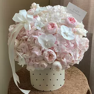 กล่องทรงถังใส่ดอกไม้ลายจุด DIY ชุด 2 ใบ