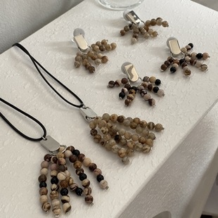 Natural Stone Tassel Long Beaded Necklace Versatile Design Niche Pull Necklace Handmade Beaded Earrings New