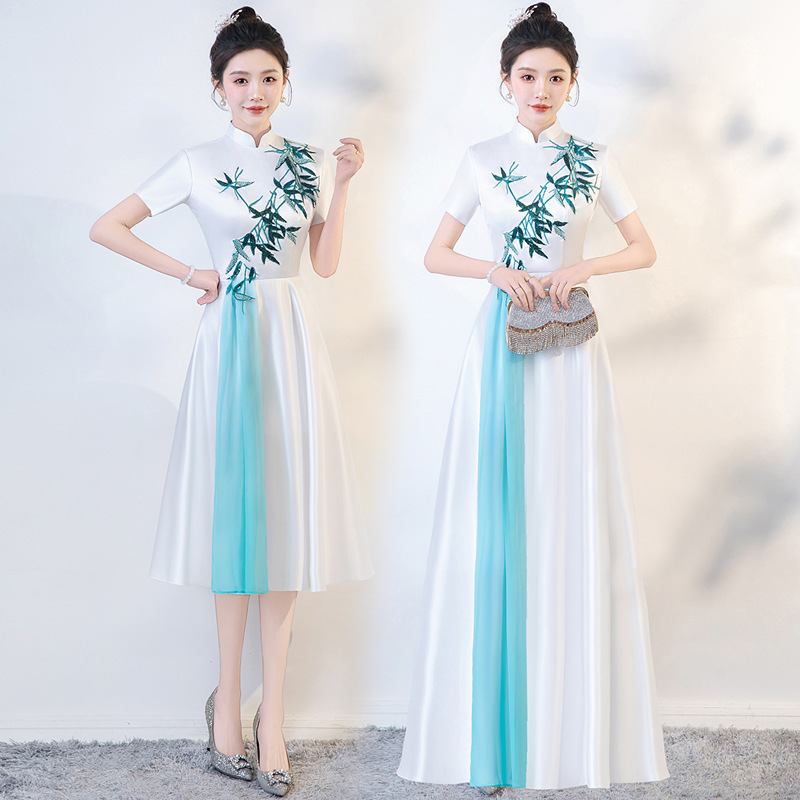 Etiquette Choir Cheongsam Performance Costume Long Skirt Female Modern Conductor Evening Dress Folk Song Catwalk Chinese Performance Costume Etiquette Choir Cheongsam Performance Costume Long Skirt Female Modern Conductor Evening Dress Folk Song Catwalk Chinese Performance Costume