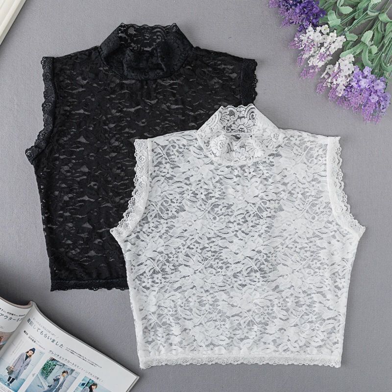 Large Lace Base coat Spring and summer Korean Edition Half a Internal lap Stand collar False collar Versatile Western style comfortable Elastic force