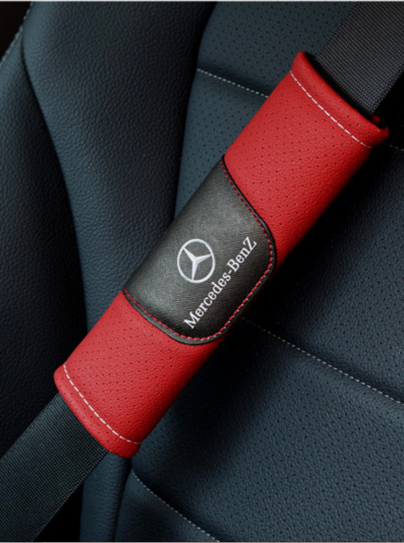 Car Logo Seatbelt Shoulder Pads, Perforated, Breathable, Comfortable, Anti-Wear, Cross-Border Hot-Selling Car Interior Accessories, Leather