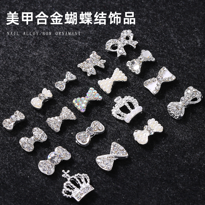 Japanese nail diamond wholesale Pearl bow diamond metal alloy jewelry accessories Super Flash diamond nail decoration