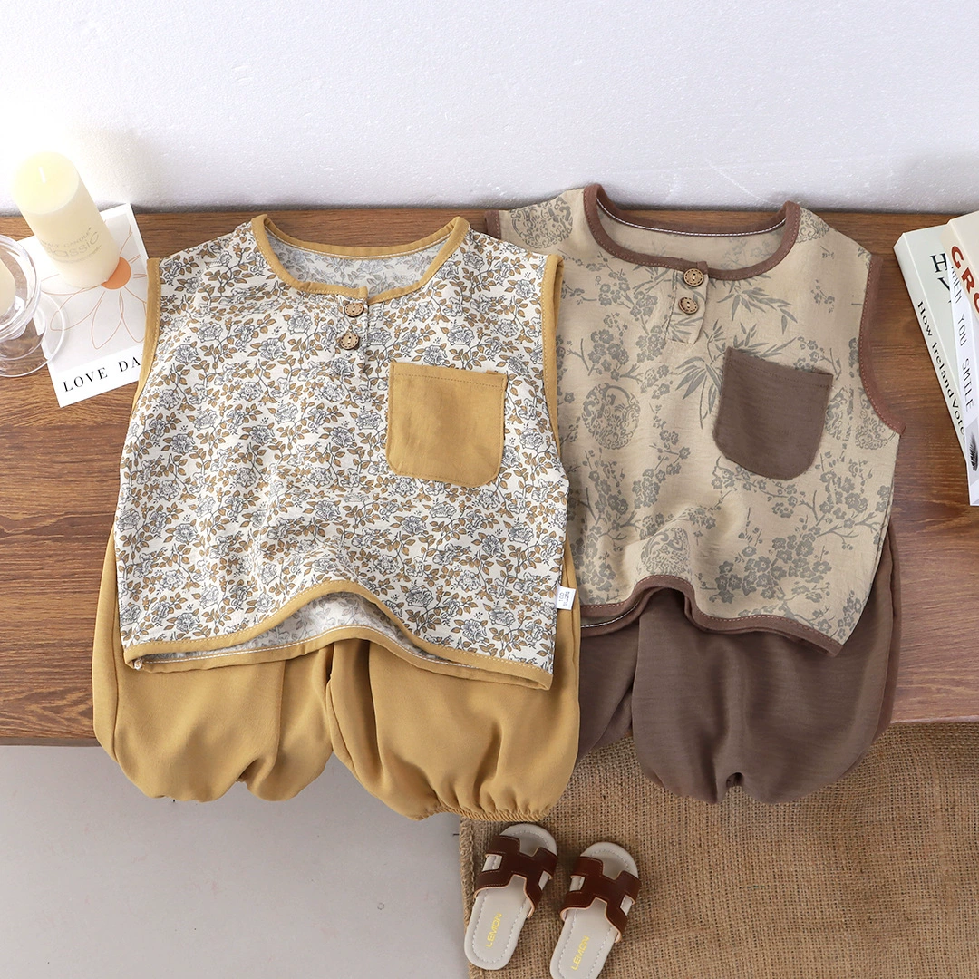 Новый китайский летний тонкий детский костюм из ледяного шелка