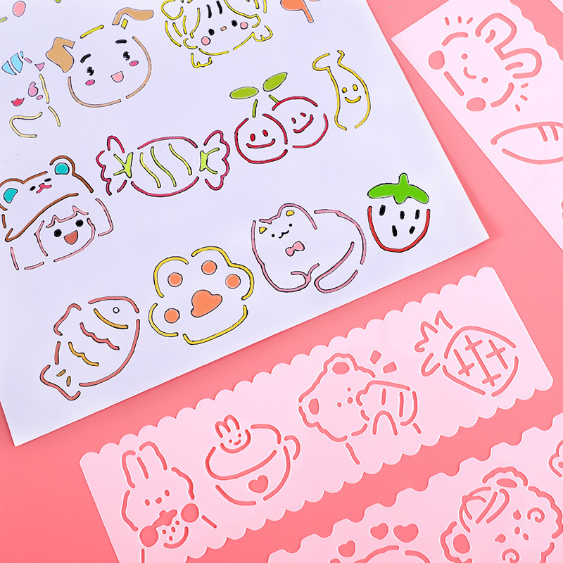 かわいいアニメの透かし彫りの手の新聞のテンプレートの子供の小学生の絵のテンプレートの手帳のdiyの絵の定規のセット|undefined