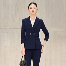 秋冬季蓝色西装套装女职业正装女士西服套裤播音艺考主持人工作服