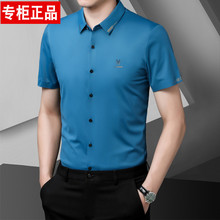 冰丝衬衫男短袖夏季中年商务休闲蓝色弹力无痕衬衣薄款感寸衫