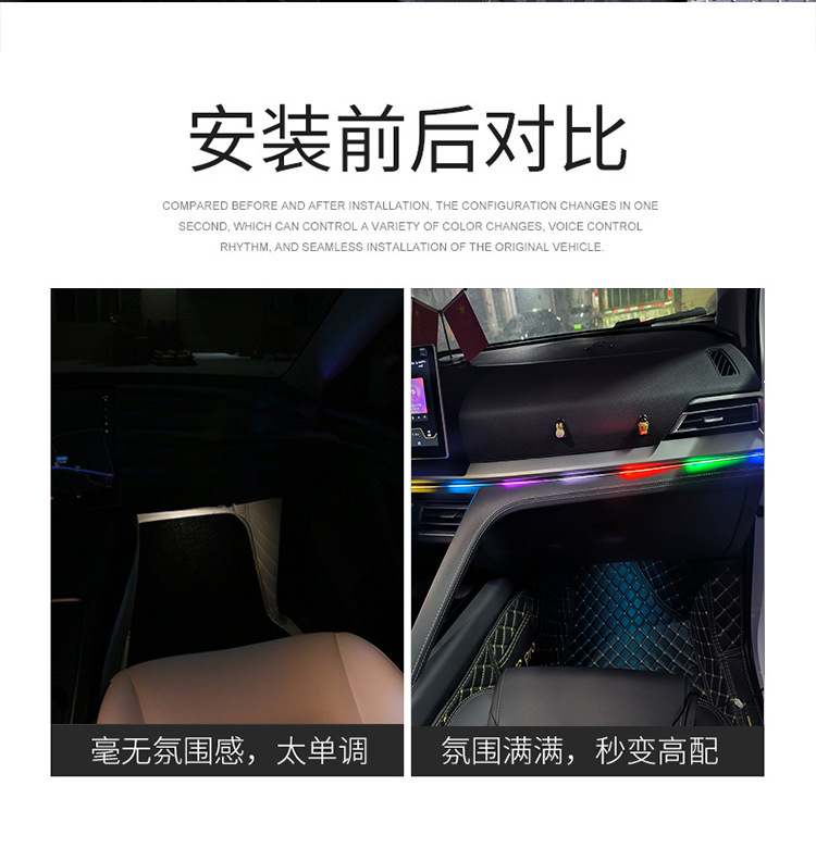 Cross-Border Automotive Ambient Light, Colorful Modified Led Acrylic Center Console Ambient Light, USB Installation-Free Flowing Decorative Light