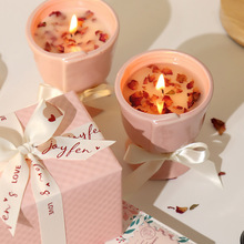 LN玫瑰干花瓣陶瓷香薰蜡烛礼盒卧室持久生日礼物闺蜜女生结婚伴手