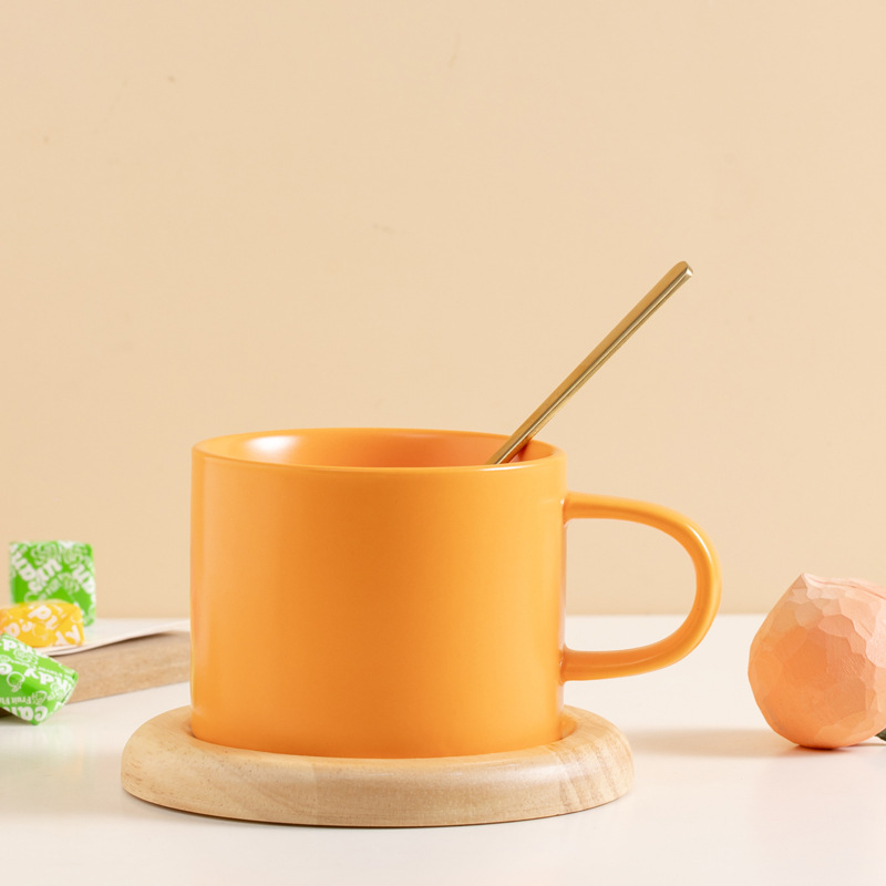 Taza de color caramelo taza de cerámica macarón taza de agua taza de café con taza de roble taza de cocina LOGO personalizado