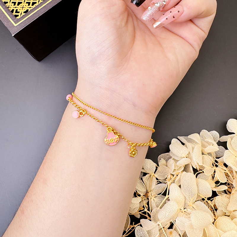 Vietnam Sha Jin nuevo color rosa goteo de aceite simple flor bolsas de pulseras de lujo ligero no se desvanece durante mucho tiempo