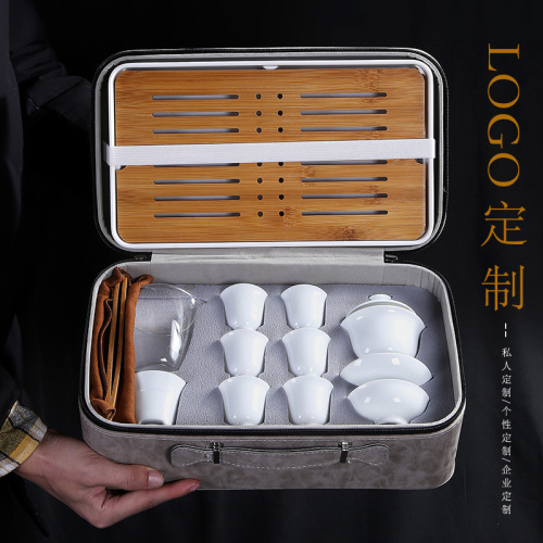 Dehua White Porcelain Travel Gongfu Tea Set Home User Outdoor Portable Tea Cup Cover Gift with Logo Printing