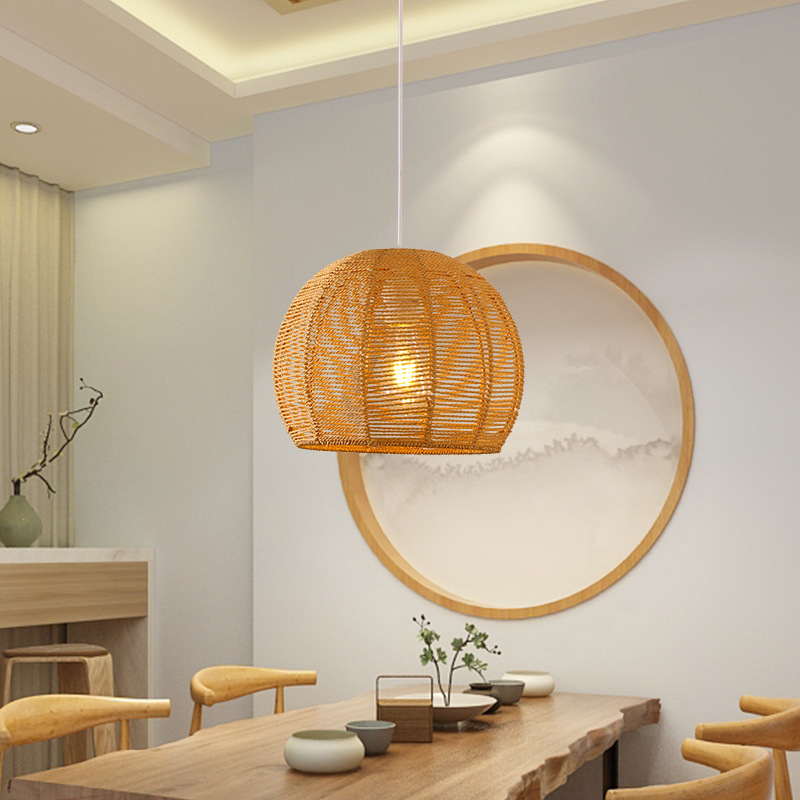 Estilo japonés retro araña simple creativo dormitorio sala de estar lámpara restaurante tejido a mano cama y desayuno cáñamo lámpara de cuerda