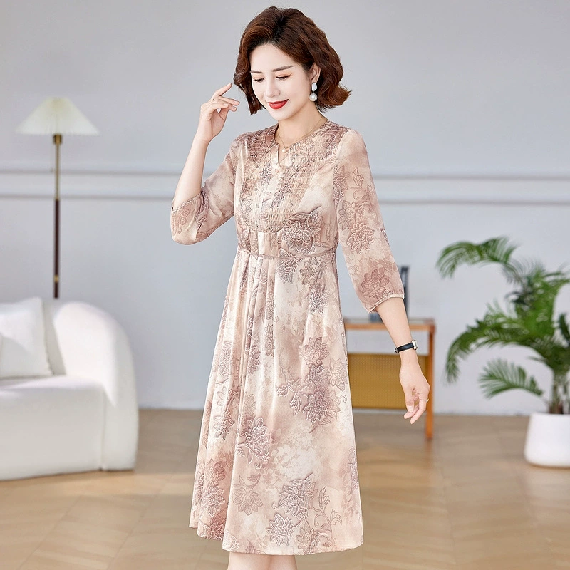 2025 новое платье с длинными рукавами, модное новое платье с цветочным принтом, большой размер, юбка средней длины, закрывающая живот, для похудения