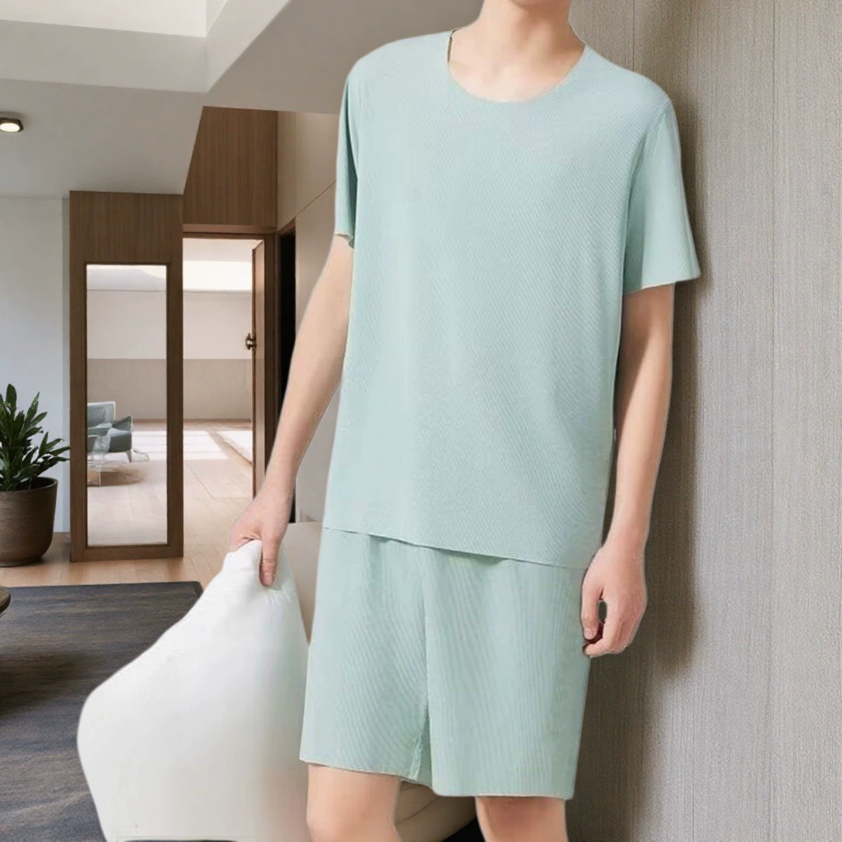 Пижамный комплект из ледяного шелка для пар, женские летние свободные домашние костюмы больших размеров, мужские пижамы с короткими рукавами и шортами, стильный комплект