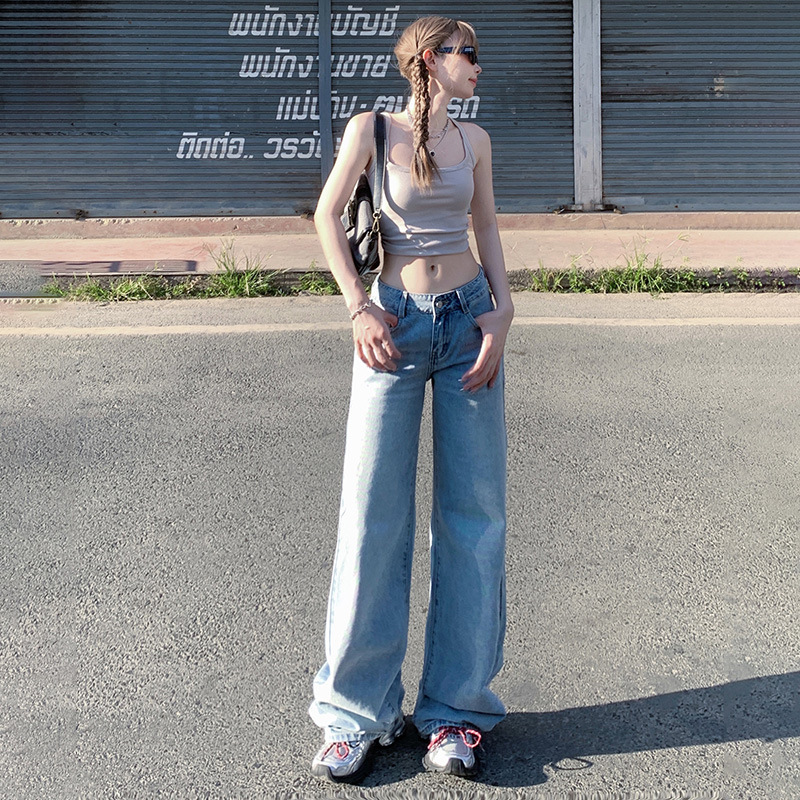American Style Retro Hot Girl Low Waist Wide Leg Pants Women's Loose Slim Look Spring and Autumn New Arrival Straight All-match Mop Jeans Women American Style Retro Hot Girl Low Waist Wide Leg Pants Women's Loose Slim Look Spring and Autumn New Arrival Straight All-match Mop Jeans Women