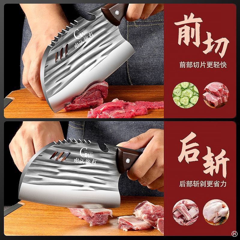 Cuchillo afilado y afilado cocinero de corte de carne cocina combinación conjunto de tres agujeros corte forjado cuchillo de cocina para el hogar
