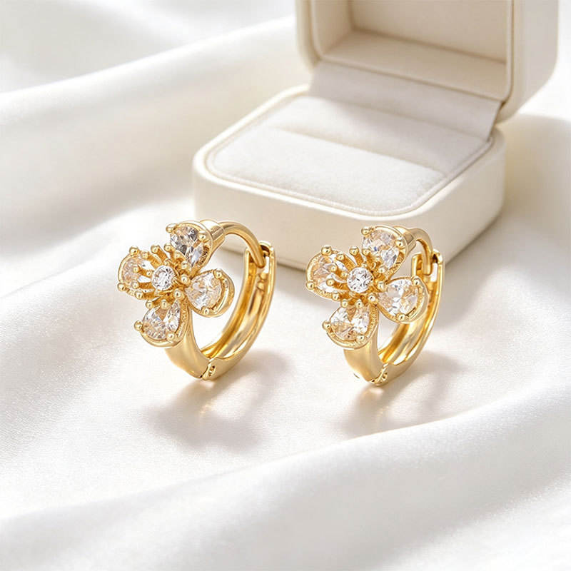 Pendientes de Aro con Flores de Aleación, Diseño Geométrico, para Mujer image 8