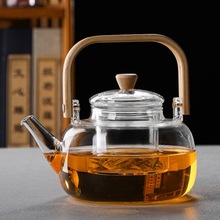 批发现货竹把方提梁壶高硼硅耐热玻璃过滤茶壶电陶炉煮茶器烧水壶