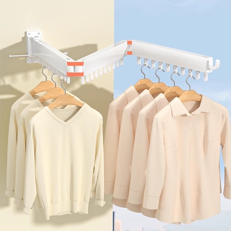 Folding clothes drying rack invisible wall-mounted balcony…