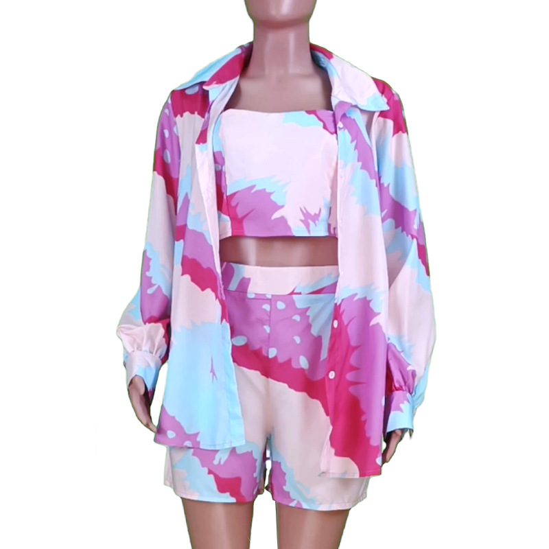Women Clothes Spring Summer Casual Color Tie-Dye Printed Three-Piece Set