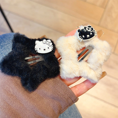 Japanese-style cute cat plush star hair clip, high-quality girl style side clip, bangs hair ornament new