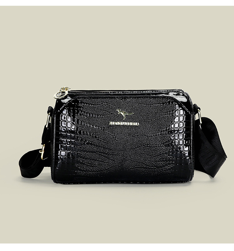 Borsa a tracolla multistrato transfrontaliera con motivo coccodrillo, cuscino Boston lucido, unica e alla moda, versatile, da portare a spalla_voghion.com