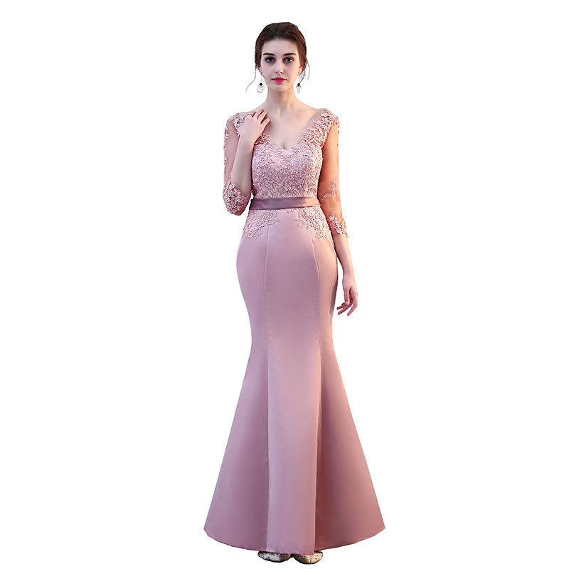 Comercio exterior europeo y americano Amazon AliExpress deseo vestido de noche con cuello en V encaje con cuentas fishtail Slim adelgazamiento largo image 5