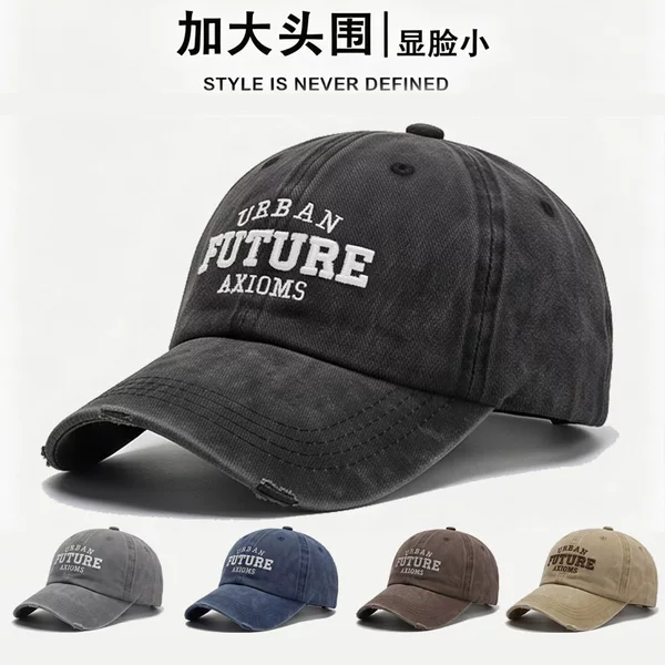 Korean-style fashion letter-print distressed washed baseball cap for spring and autumn, versatile streetwear for teenagers and middle-aged children