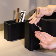 家庭用洗面台ソープディスペンサー歯ブラシホルダー歯磨き粉収納ボックスプッシュ式洗面ボトル液体分注ボトル2点セット