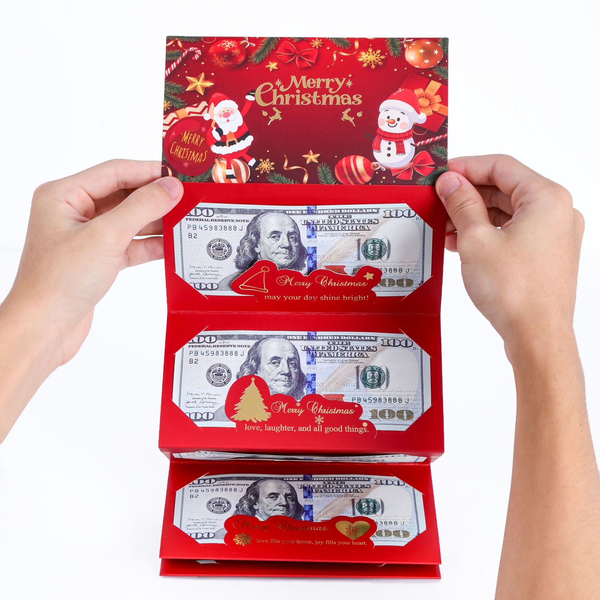 2026 nuevo Papá Noel transfronterizo dólar 6 tarjetas sobre rojo caja de dinero sorpresa de Navidad