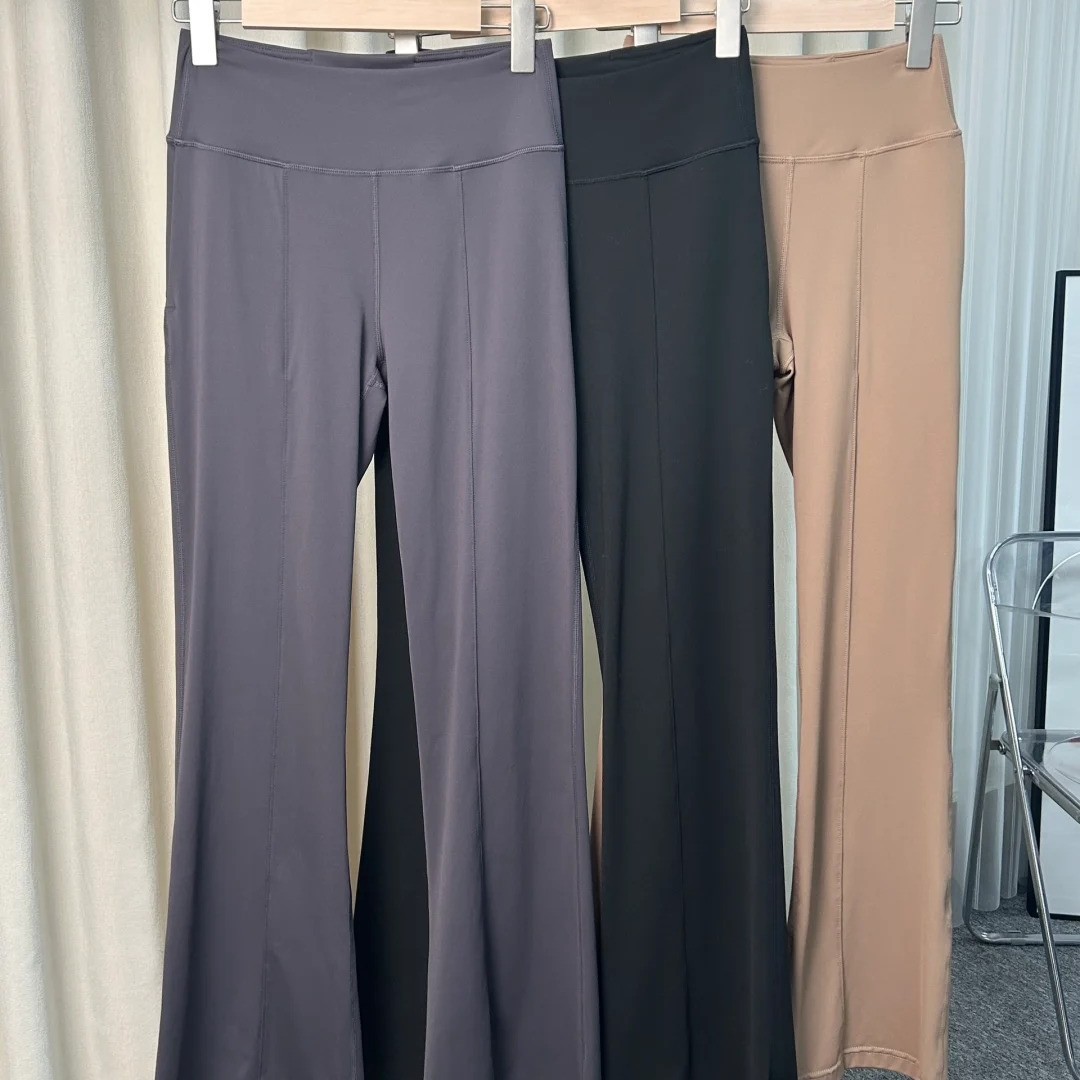 LU IUX Pocket Groove High Waist Flared Pants Slim Fit High Stretch Women Pants Sports Fitness Yoga