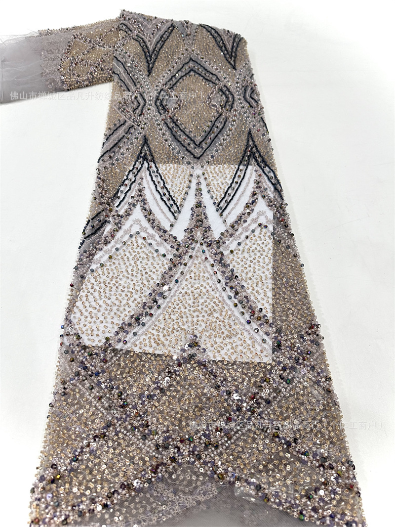 Industria pesada Gaoding vestido de boda tela bordada encaje tubo bordado tela de moda tela de malla sequilla en stock