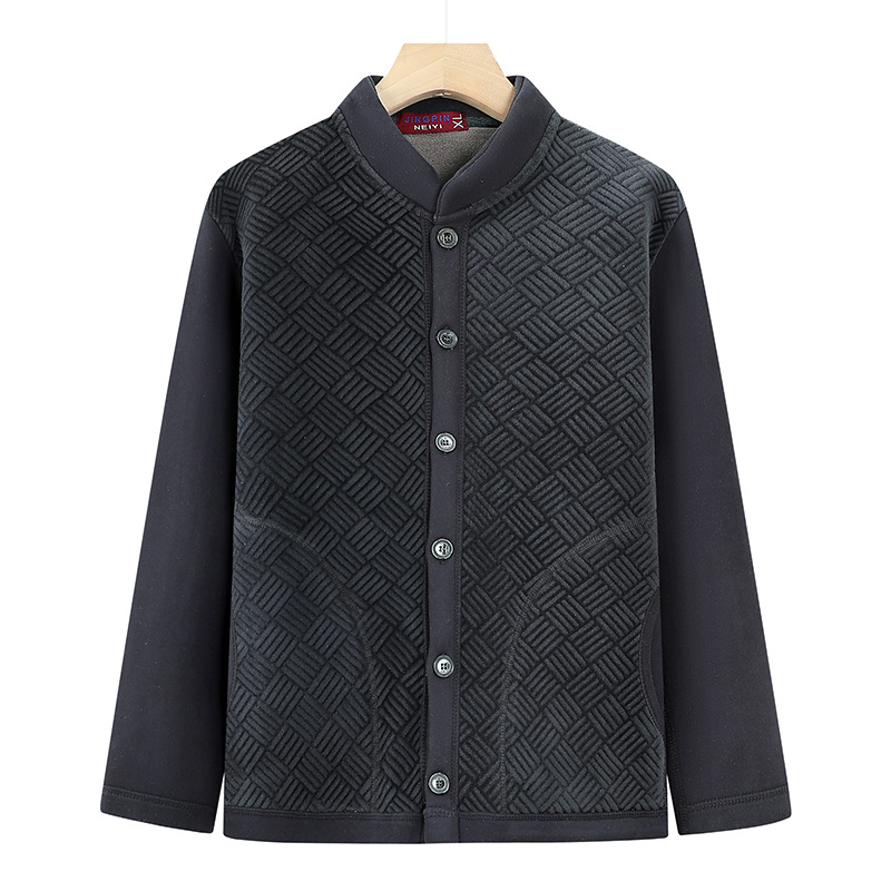 2024 중장년층 고급 겨울 상의와 이너용 가디건, 아빠를 위한 벨벳과 도톰한 보온 면 코트, 중국 올 매치 트렌드