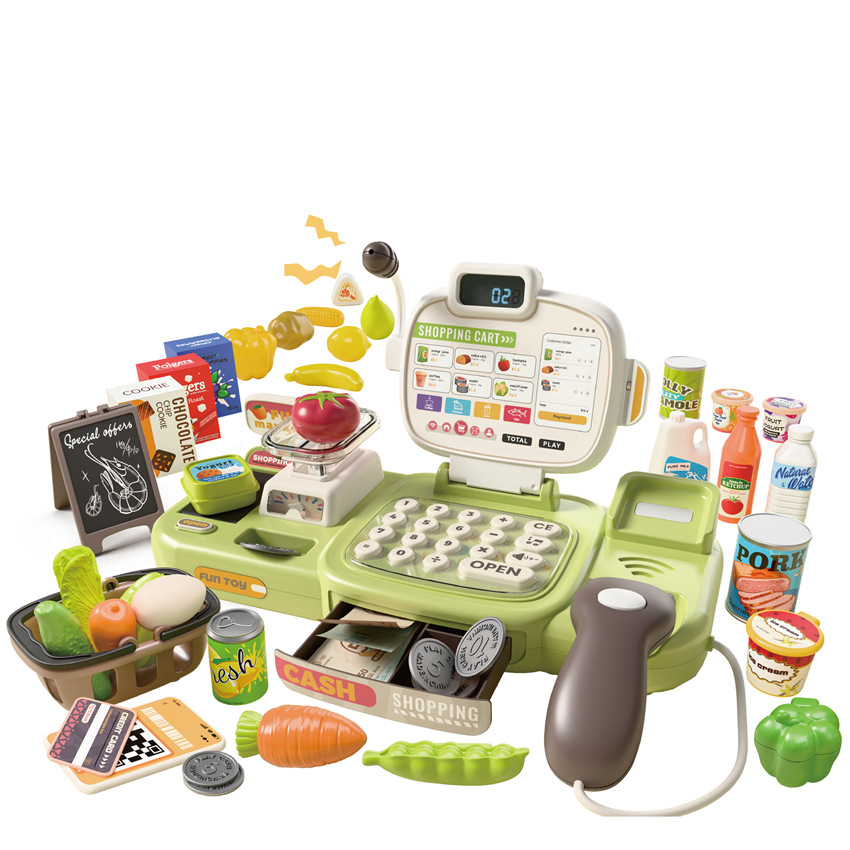 Comercio exterior para niños simulación reconocimiento de voz inteligente caja registradora escaneo de tarjeta de crédito compras caja registradora de frutas