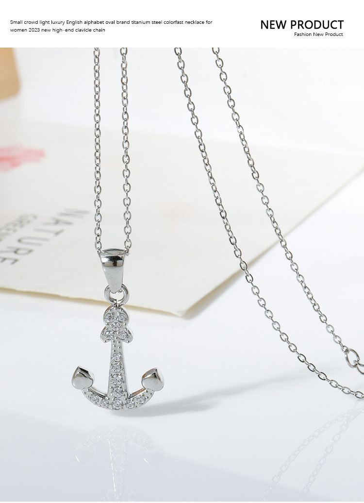 Collana semplice in acciaio al titanio con nave pirata vintage, stile hip hop, ancora, punk, non sbiadisce, con zircone femminile, catena per clavicola con senso avanzato_voghion.com