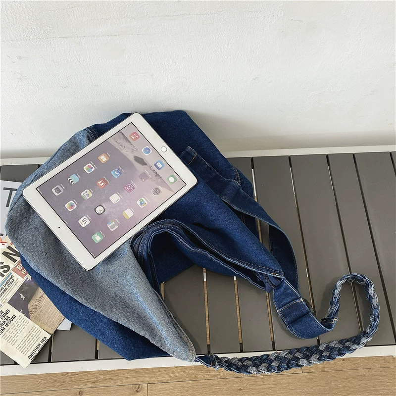 Denim capacious Japanese retro bag strap for leisure one shoulder