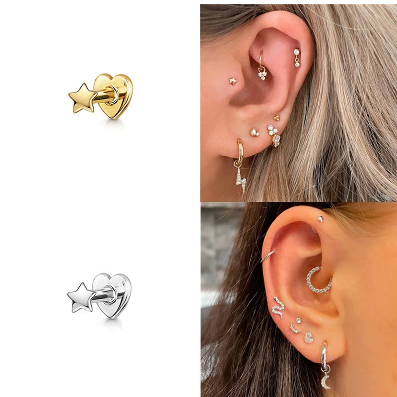Europa y América Venta caliente s925 plata esterlina ins estilo simple diamante-incrustado personalidad cartílago piercing amor hilo piercing oído hueso uñas