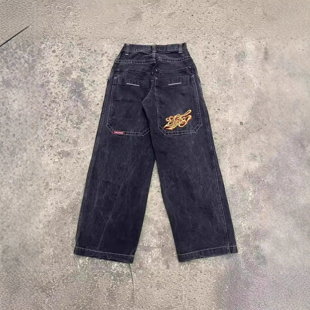 Y2K джинсы уличная одежда Харадзюку хип-хоп ретро панк вышивка свободные джинсы мужские широкие брюки с высокой талией