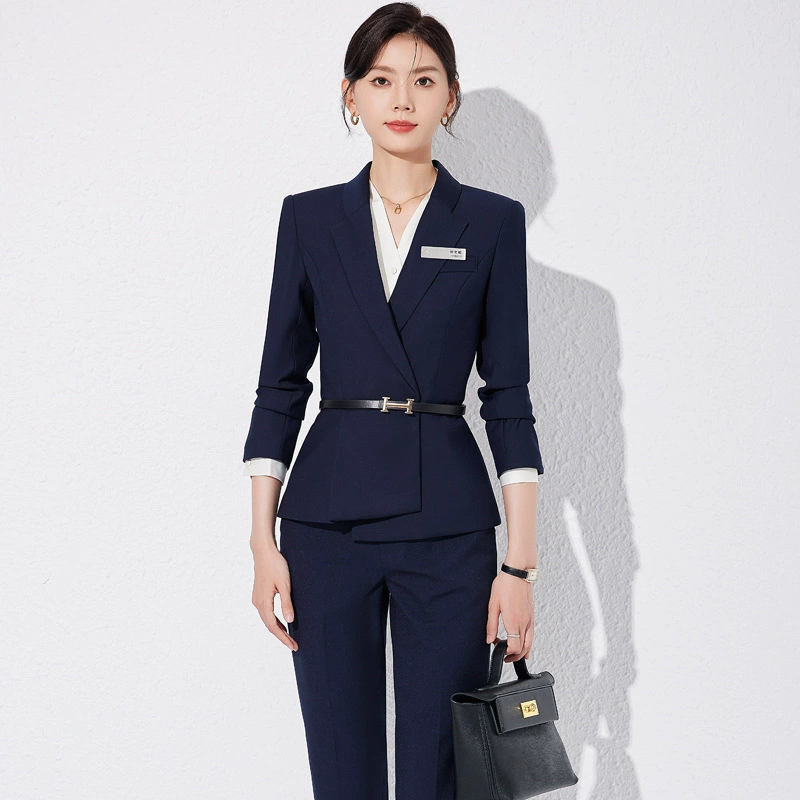 Синий профессиональный костюм женский осенний и зимний менеджер отеля ювелирный магазин стойка регистрации