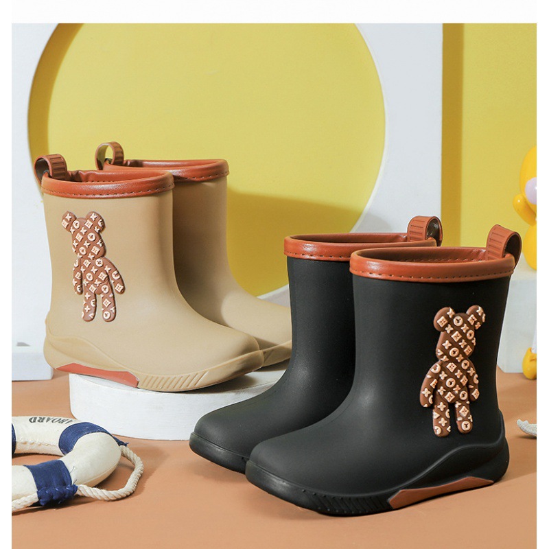Cartoon Bear Cuffed Student Water Shoes Wholesale Children's Rain Boots Boys and Girls Rain Boots Non-Slip Cuffed Waterproof Toddlers