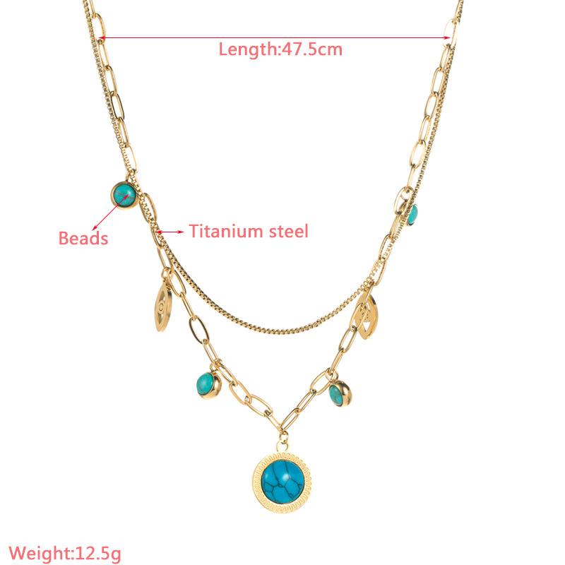 Fashion Devilu0027S Eye Titanium Steel Necklace Layered Plating Chain Turquoise Stainless Steel Neck