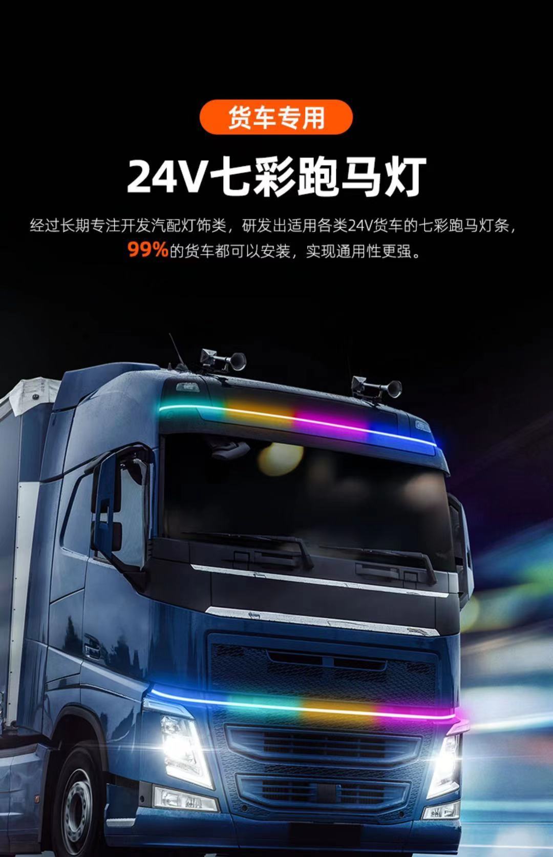 24V Truck Modified Atmosphere Light Colorful Flowing Water Marquee Grille Streamer Light Sun Visor Decorative Light Strip
