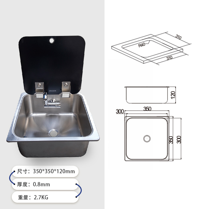 Guangrun cocina y baño cama coche camper fregadero de acero inoxidable con tapa fregadero especial GR-549B