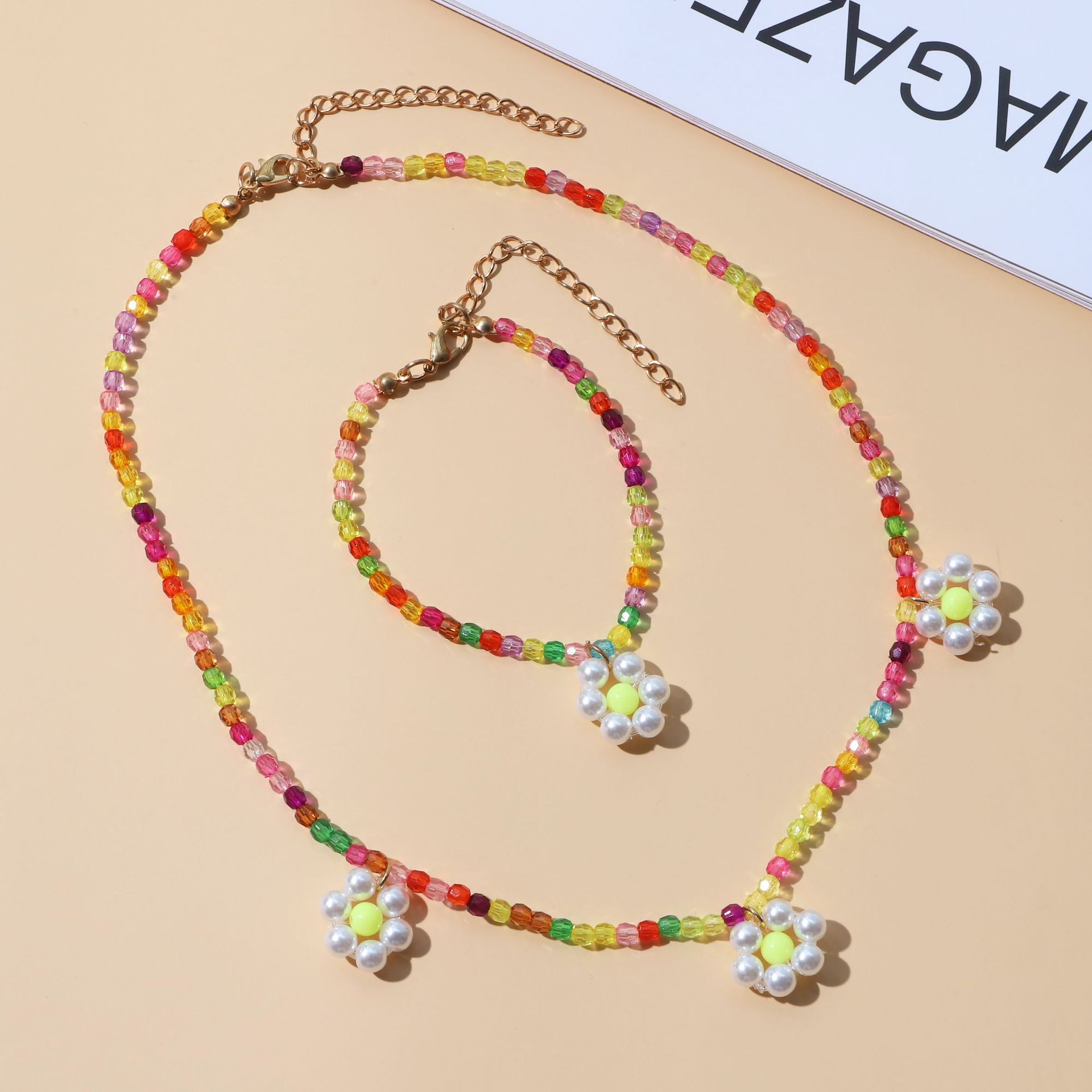 New Handmade Beads Woven Flower Pendant Necklace Bracelet Set display picture 43