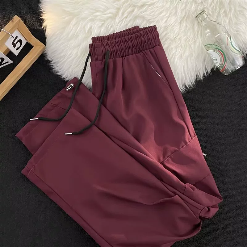 Retro solid trousers, American style, plus size, loose straight fit