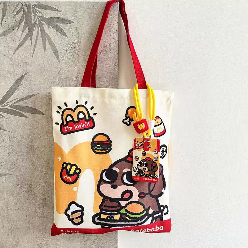 Холщовая сумка с рисунком милой универсальной таксы на одно плечо, на два плеча, холщовая сумка большой вместимости, портативная сумка в японском стиле