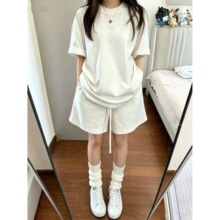 白灰运动短裤女夏季宽松体考美式直筒五分中裤百搭休闲阔腿四分裤