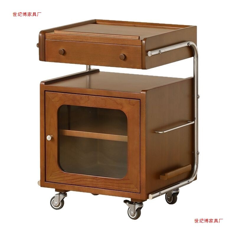 实木中古床头柜机器人小推车卧室收纳柜置物架复古边几客厅杂志柜|undefined