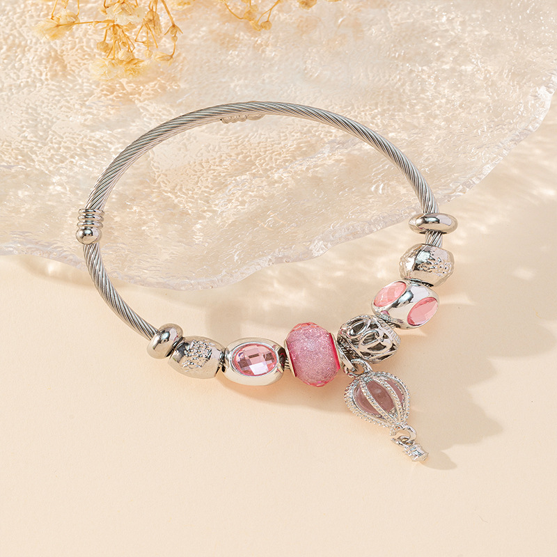Panjia pulsera Dora DIY cuentas explosivas transfronterizas cuentas rosadas colgante de globo caliente abertura pulsera de acero inoxidable